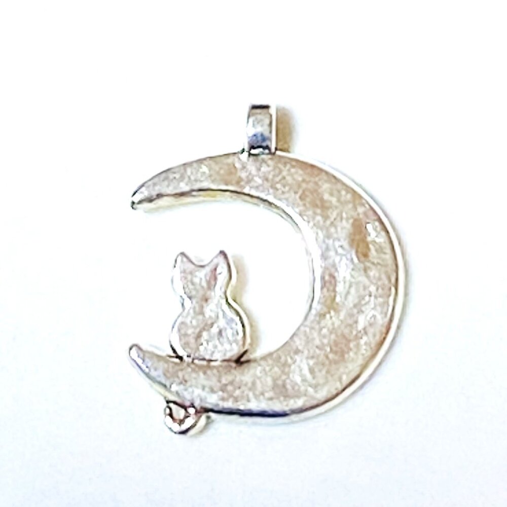 3/10$, Silver Cat on the Moon Charm / Pendant for Jewelry Making, DIY Projects